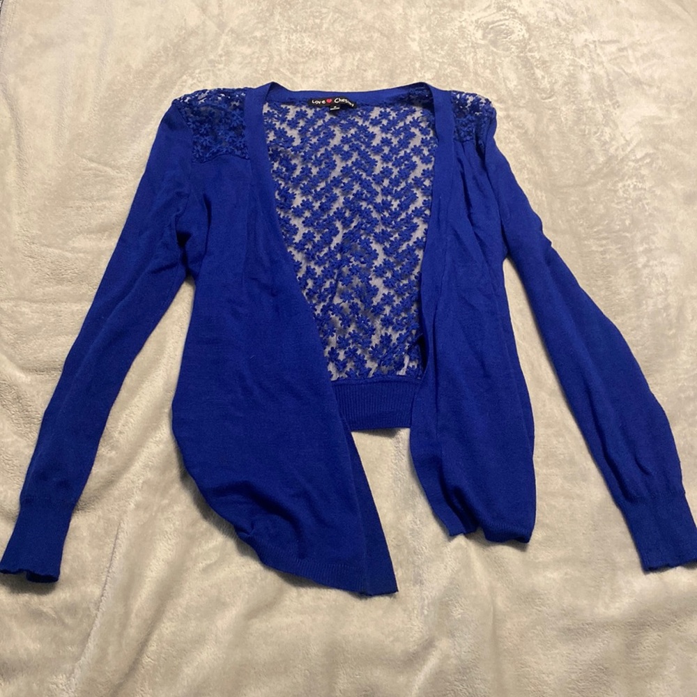Blue floral embroidered cardigan for sale